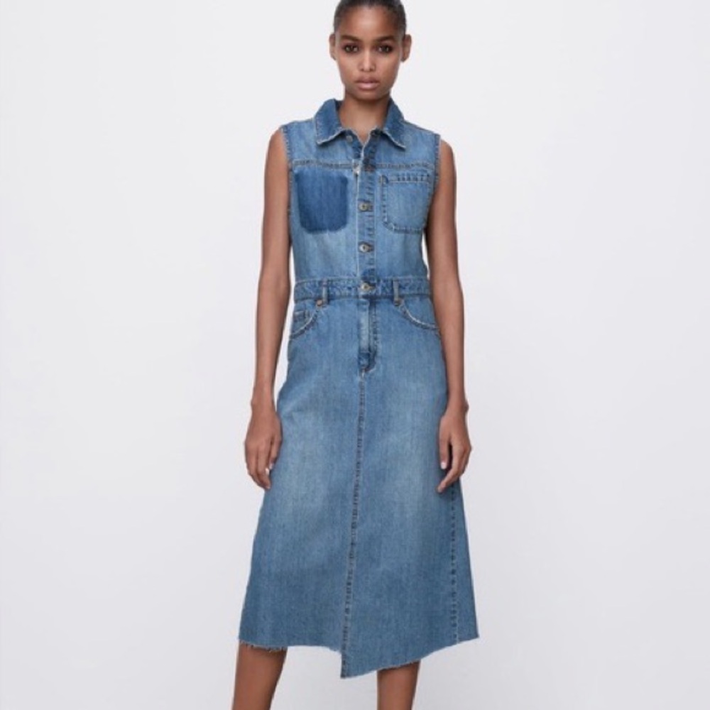 Zara Blue New Asymmetric Denim Dress